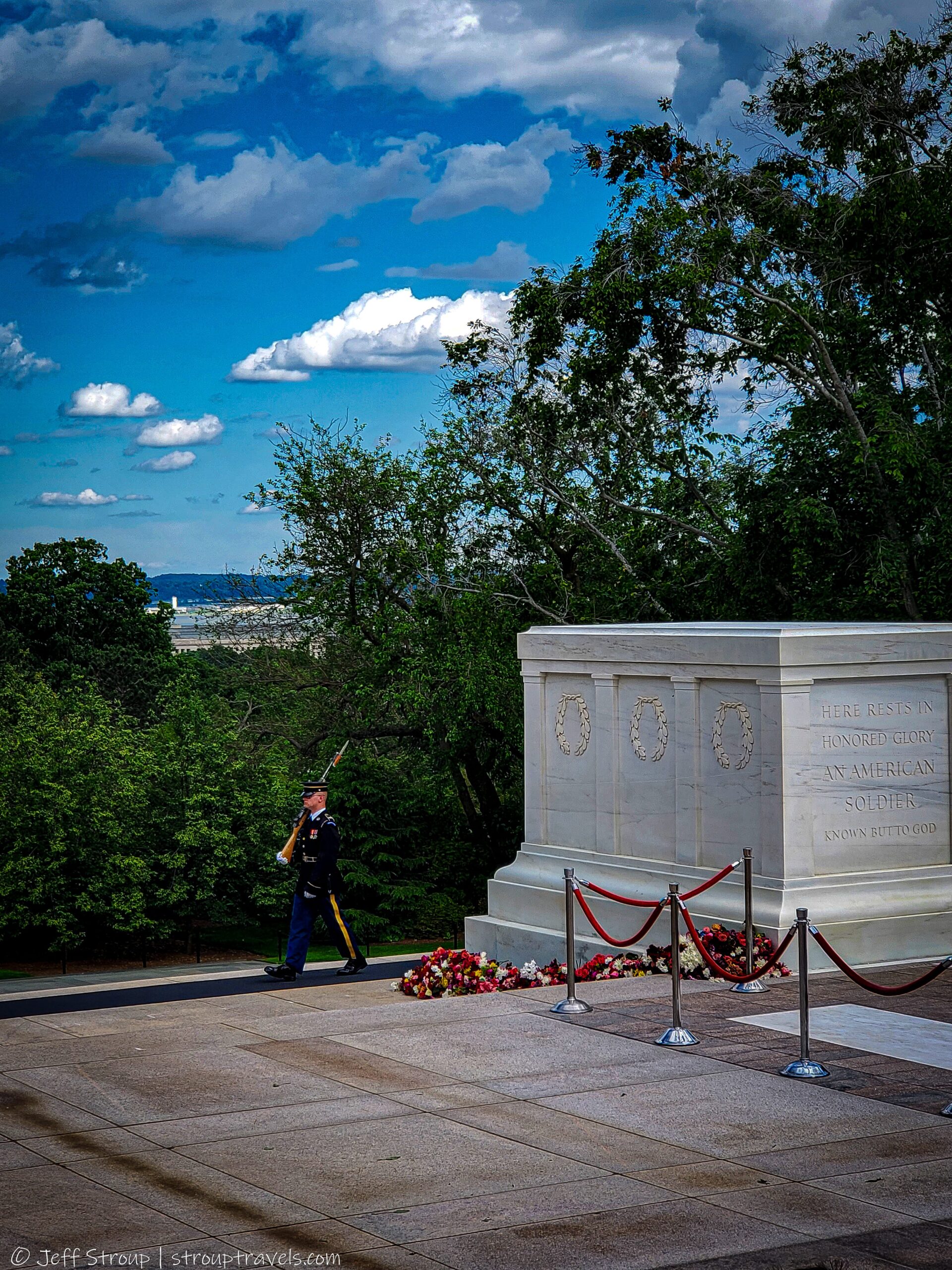The Tomb of the Unknown Soldier, guarded under a blazing afternoon sun.