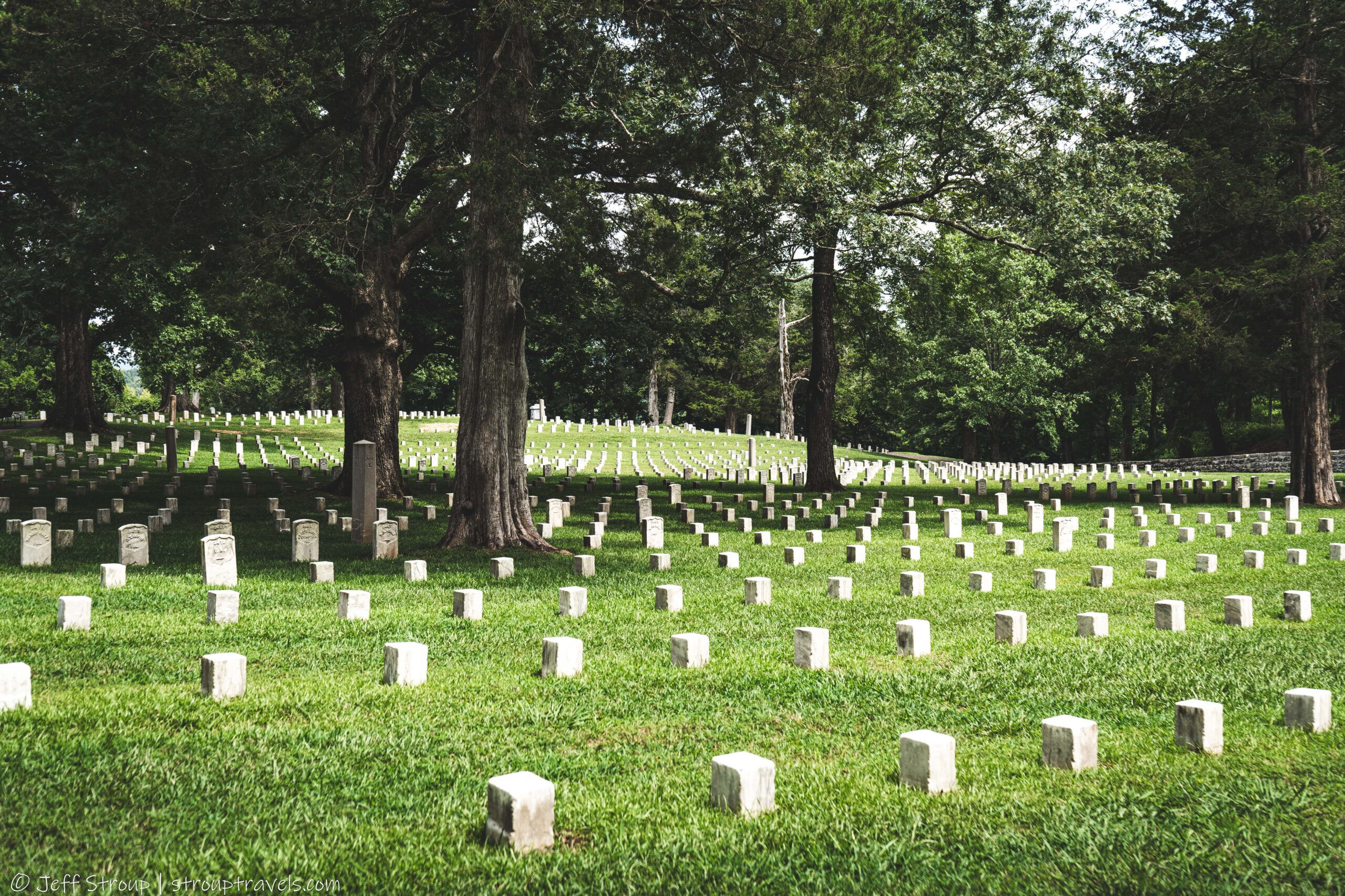 Rows of blocks for the unknown laid in the Shiloh National Cemetery.